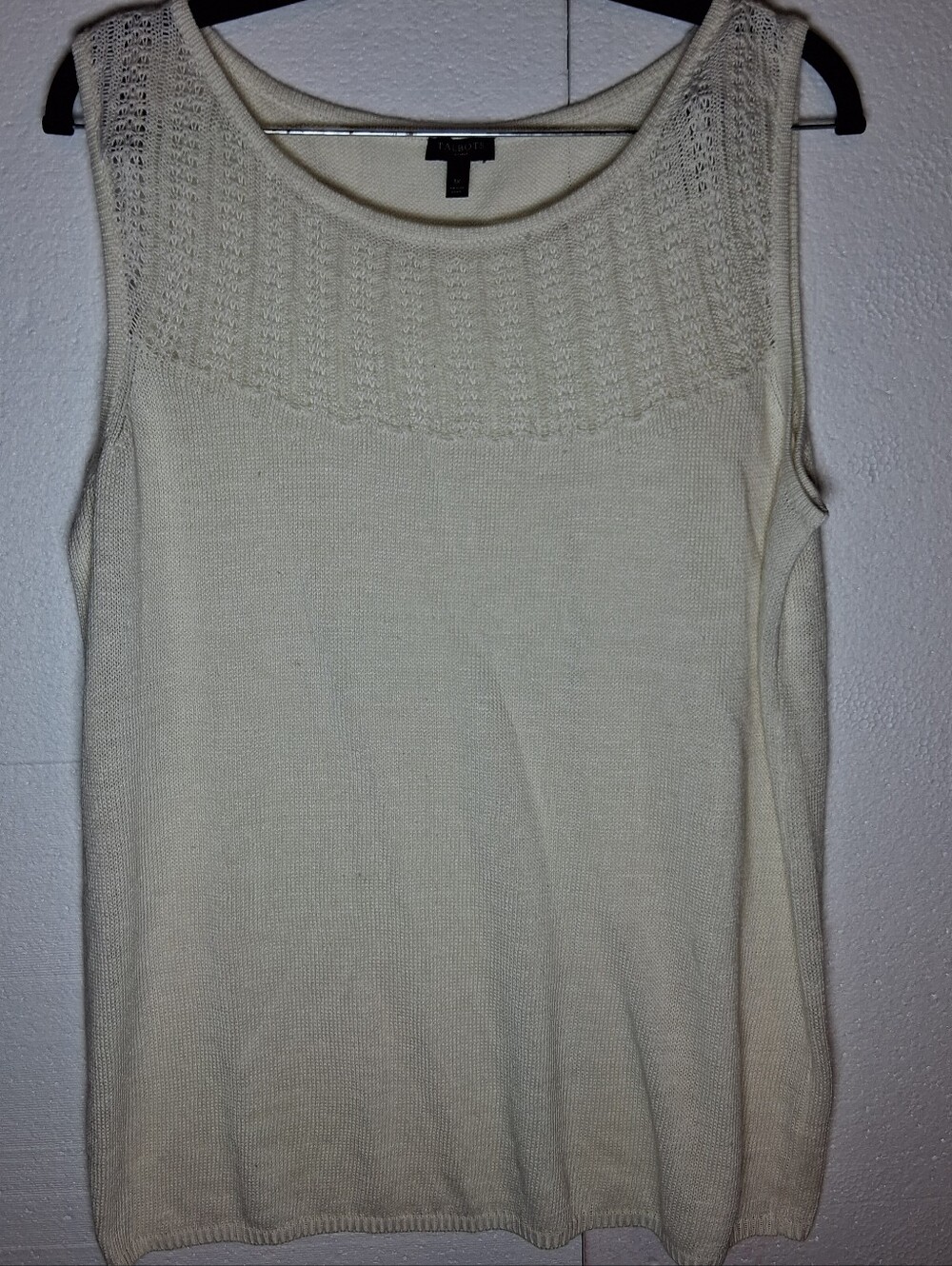 Talbots 100% Linen Sleeveless Sweater Shell Cream Pointelle Lace Knit Med